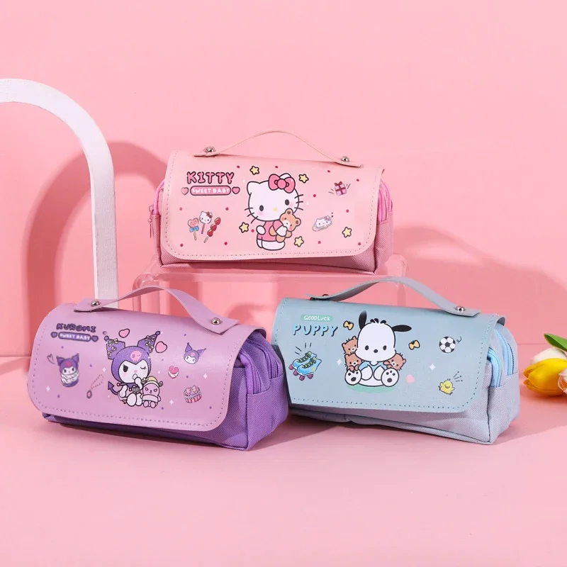 Piórnik Kawaii Sanrio Hello Kitty Anime Student Stationery Storage Bag Large Capacity Portable Handheld Kuromi Pen Bag Girl