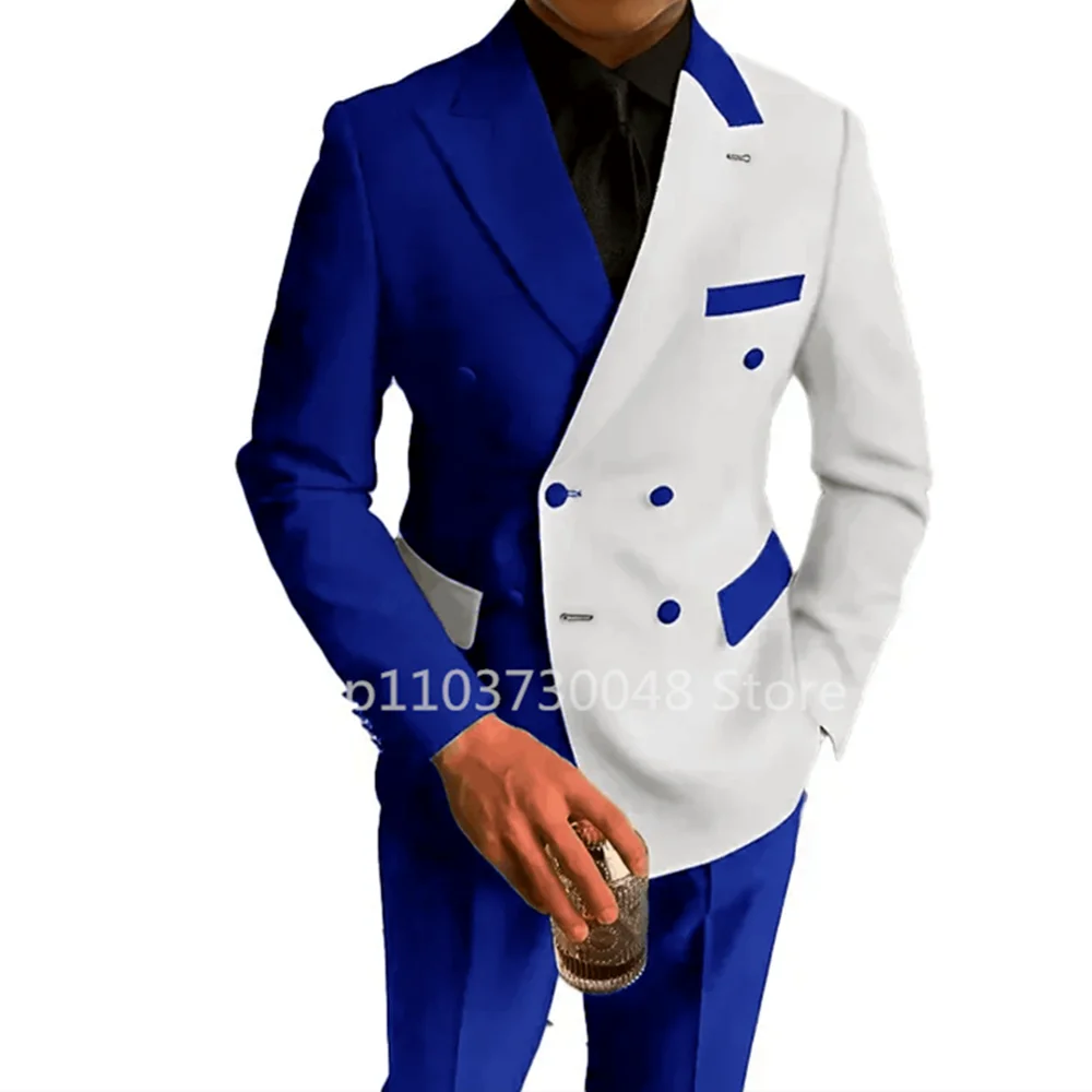 

2 Pieces Jacket And Trousers Men's Color-blocking Design Double-Breasted Formal Business Suit Set for Party