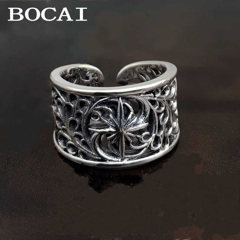 

BOCAI S925 кольцо из чистого серебра с солнечным цветком для мужчин, персонализированное женское кольцо в стиле рок, модное женское кольцо с рисунком травы Тан