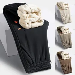 2024 Autumn/Winter Fashion Solid Color Plus Fleece Thick Warm Sweatpants Men's Casual Loose Comfortable Plus-Size Pants M-5XL