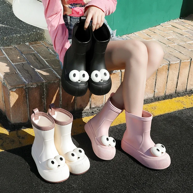 

Korean Style Cute Cartoon Rain Boots Women's New Anti-Slip Waterproof Adult Outdoor Rain Boots Student Rubber Boots Warm Wate...