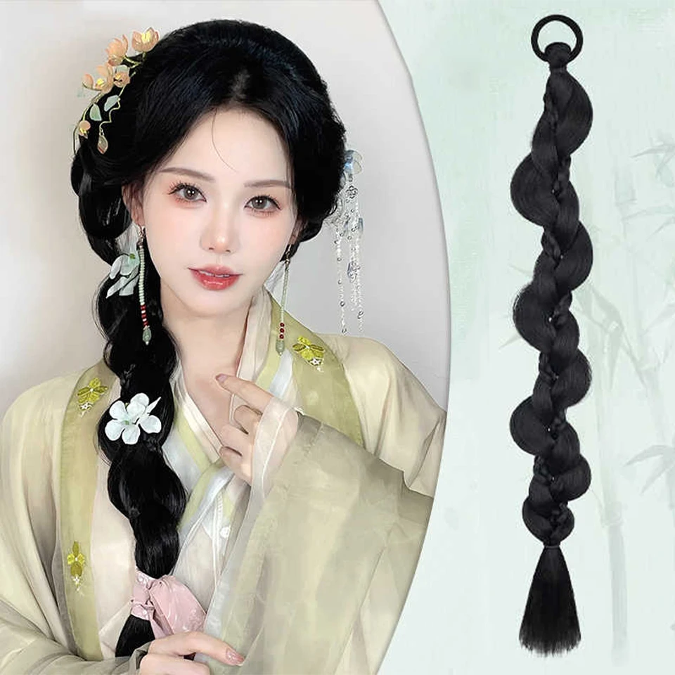 BeautyEnter Synthetic Wigs Women's Braids Twisted Braids New Chinese cheongsam Low Ponytail hair accessories