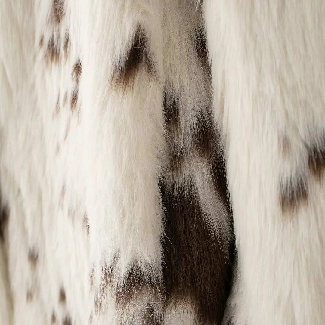 ZA women's 2024 autumn and winter new coat with animal pattern print on the collar, single breasted long imitation fur jacket