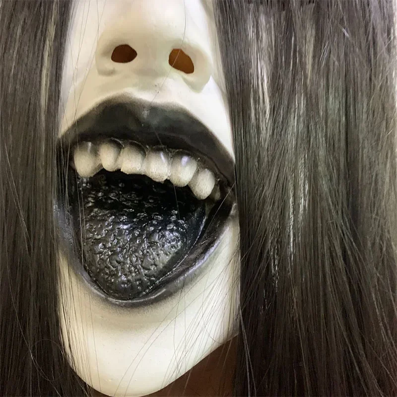 Masques effrayants pour femmes, décoration d'halloween, Costume de Cosplay, couvre-chef Creepier, accessoire de tête, cheveux longs, couvre-chef de sorcière