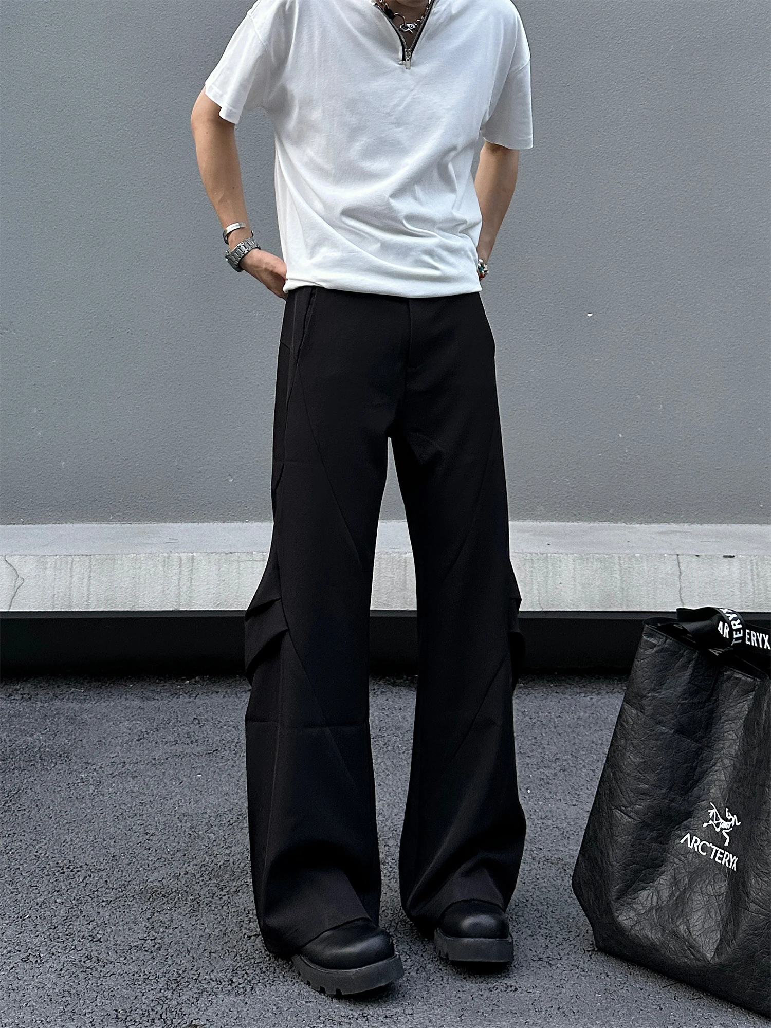 

EX Summer American High-End Casual Pleated Wide Leg Pants Men's Women's Vintage Loose Drapey Trousers Straight Cut Low Waist