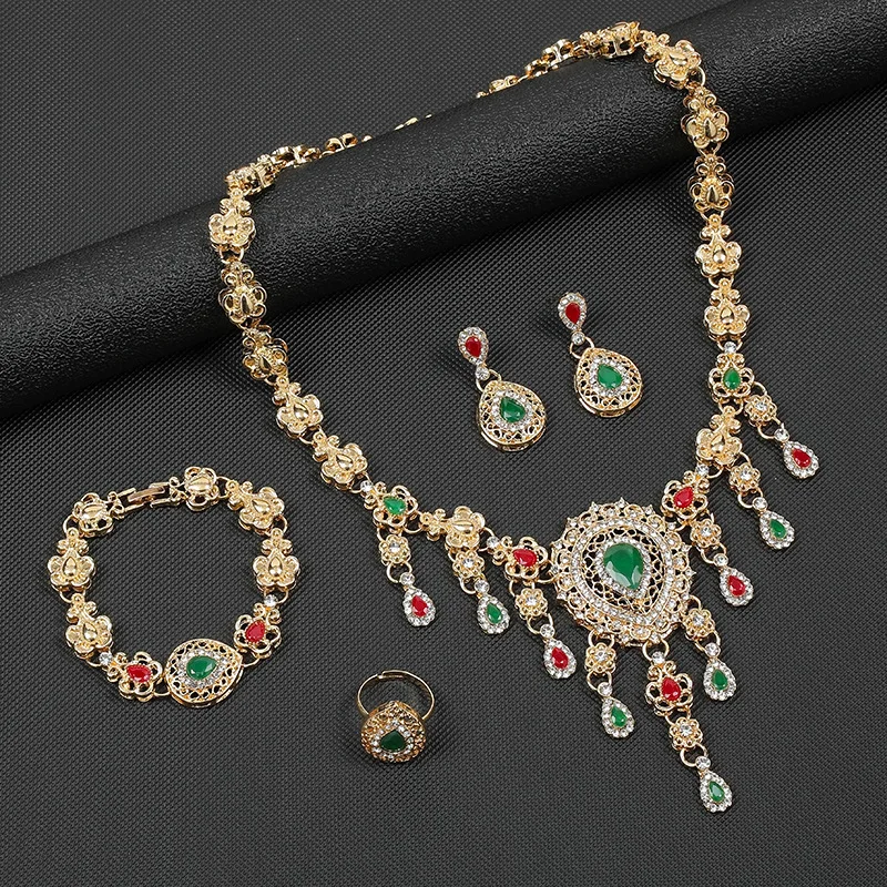 Copper Electroplated Gold European and American Exaggerated Necklace Four-Piece Jewelry Set Cross-Border New Style Personality T