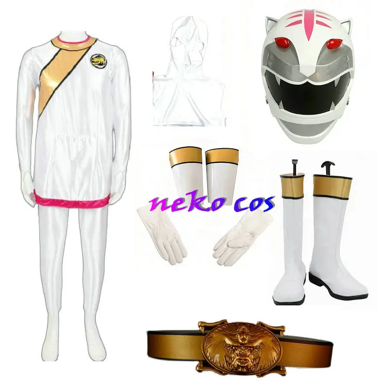 nekocos Hyakujuu Sentai Gaoranger Cosplay Costume Gao White fullset belt shoes gloves helmet prop Bodysuits