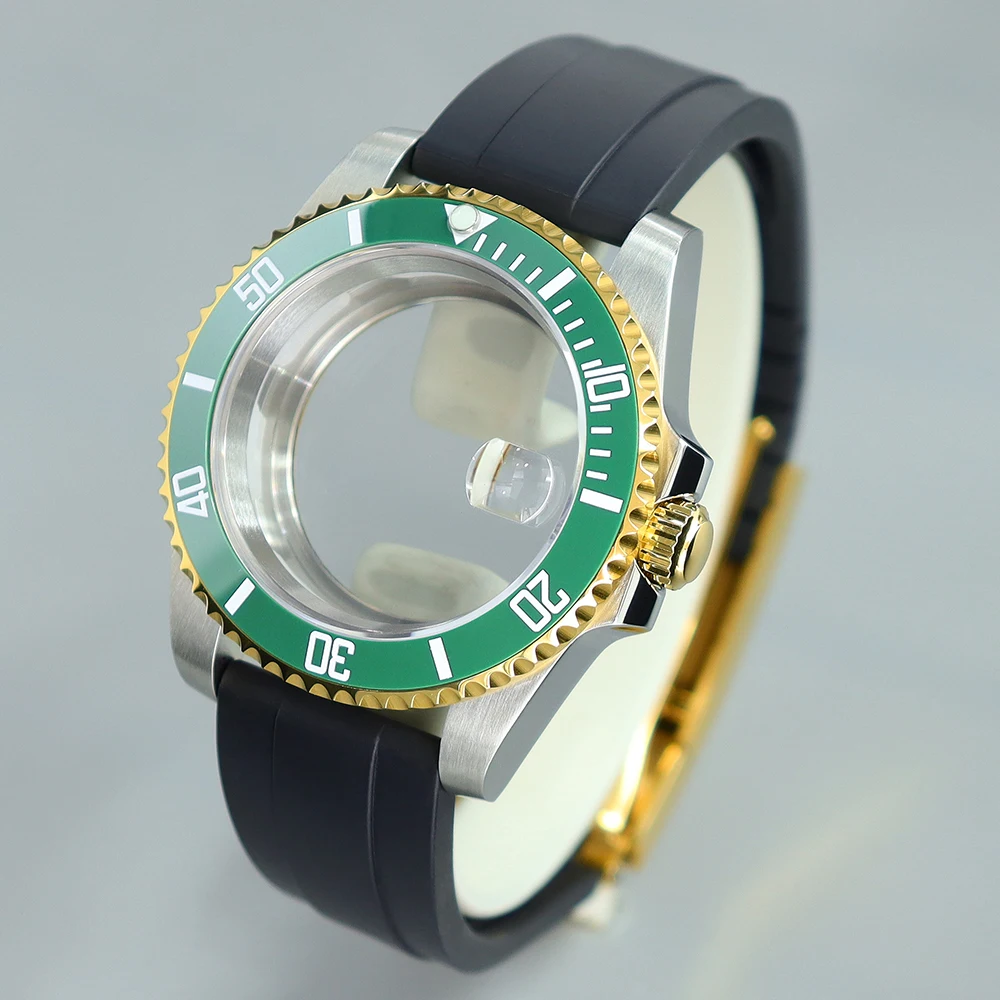 40mm sub gmt caixa de relógio pulseira de borracha moldura cerâmica para yace nh35 nh36 nh34 nh70 miyota 8215 eta 2824 pt5000 movt vidro safira
