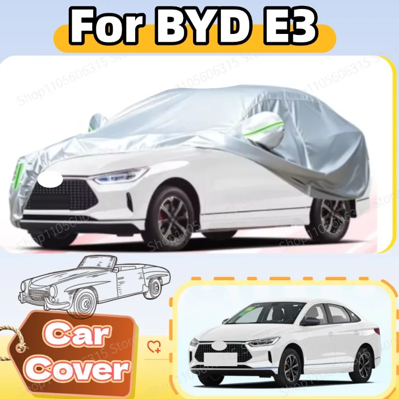 For BYD E3 2018-Present Custom Fit Full Car Cover Silver Coated Fabric Side Zipper Access UV Sun Dust Protection3