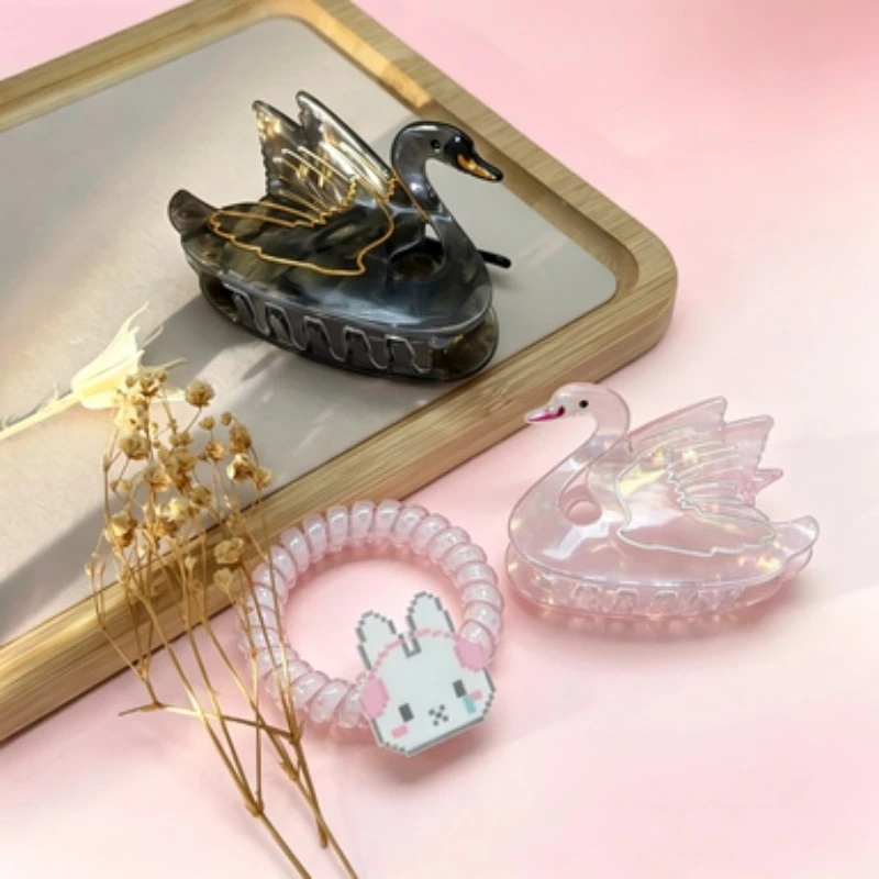 Kawaii Miffy Sweet Lovely Phone Line Hair Coil Acetic Acid Hairclip Temperament Swan Catch Clip Female Hair Shark Clip