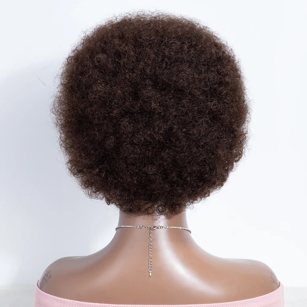 Put On & go Short Pixie Afro Kinky Curly Bob Human Hair Wigs For Women Brazilian Remy Hair 250 Density Natural Brown Wigs