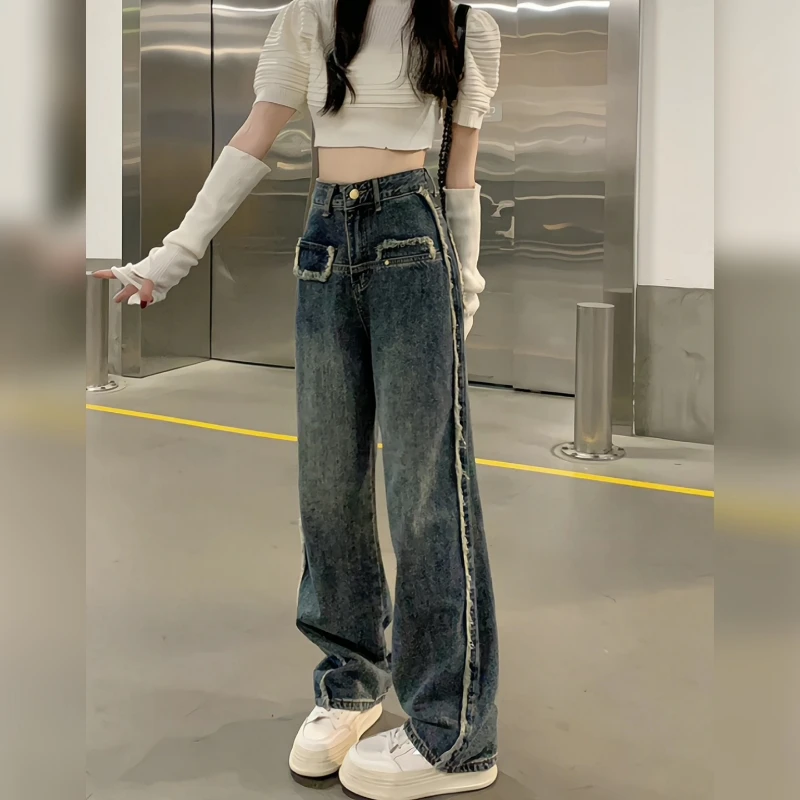 

Vintage Loose Jeans Women Straight High Waisted Wide Leg Baggy Pants Female Casual Streetwear Denim Trousers Streetwear E15