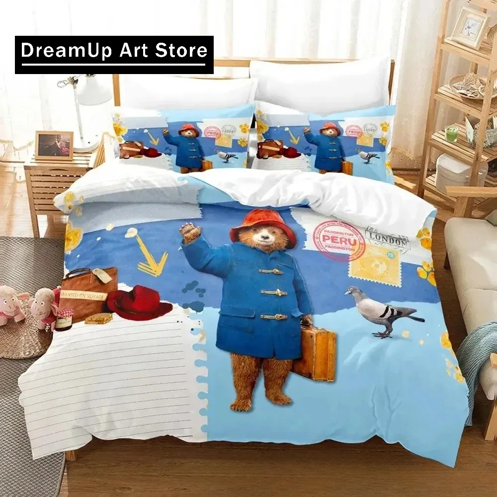 

Комплект постельного белья с 3D принтом мультяшного медведя Пиддингтона для мальчиков и девочек, королевский размер, пододеяльник, наволочка, кровать для мальчиков и взрослых, спальня
