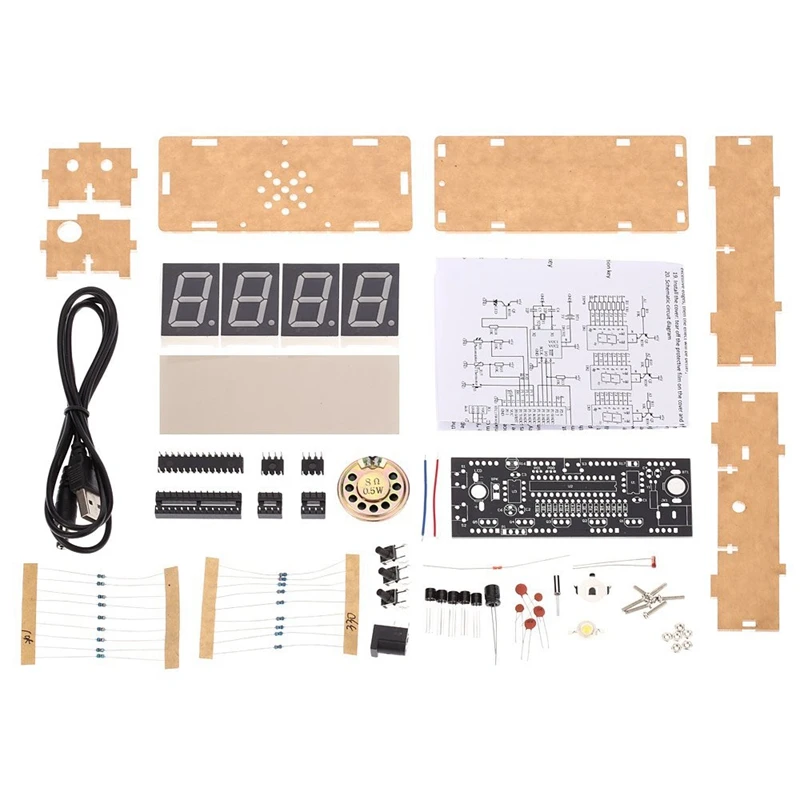 Abgr-compact digital led de 4 dígitos falando relógio kit diy controle de luz temperatura data hora vitrine transparente (verde)