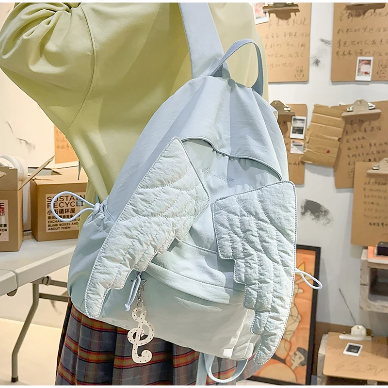 Brand Cute Angel Wings Women Backpack Sweet Versatile Canvas Girls Backpack Y2k Trendy Piano Large Capacity Outdoor Travel Bag
