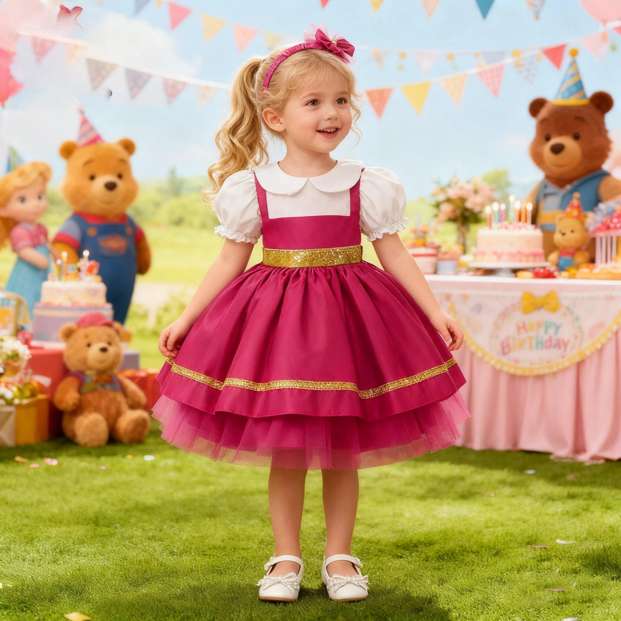 Toddler Bears Party Baby Girls Dresses Lolita Maid Infant 1st Birthday Princess Dress for Girl Wedding Bridesmaids Kids Clothing