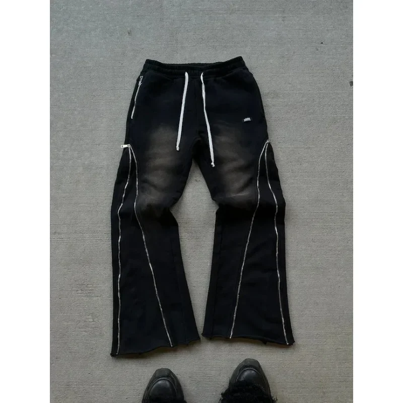 

2025 New Men's and Women's Slacks, Vintage Sweatpants, Zipper Trim, Harajuku, Hip Hop Letters, Jogging Pants