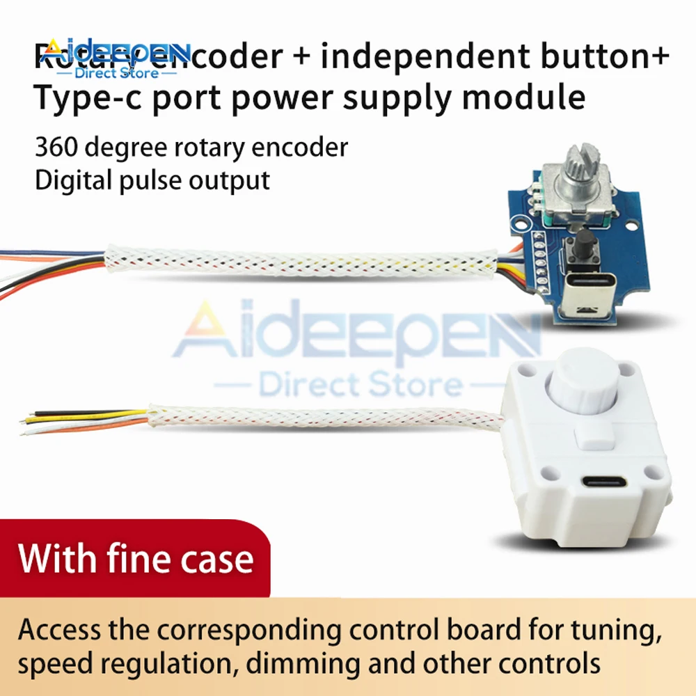 360 Degree Rotary Encoder Module Digital Pulse Output 5V Type-c Interface For Tuning Speed Regulation Dimming Control With Case