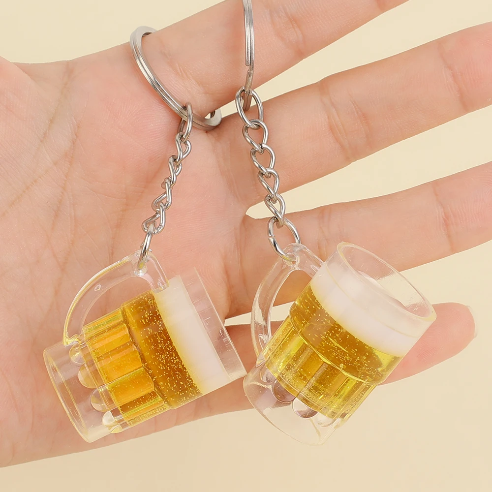 1PC Creative Acrylic Beer Mug Keychains Simulation Mini Drink Keyring For Men Women Car Bag Pendant Accessories Gift Party image 3