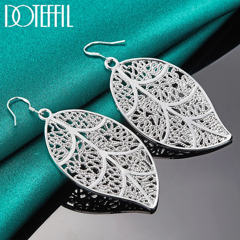 DOTEFFIL orecchino a goccia con foglia in argento Sterling 925 per le donne matrimonio fidanzamento gioielli di moda miglior regalo regalo di natale