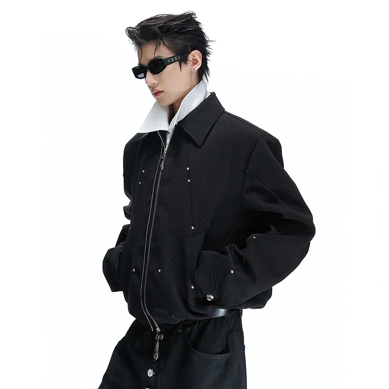 LUZHEN 2026 New Pleated Rivet Decorate Niche Design Solid Color Casual Jacket Men's Fashion Drawstring Elastic Waist Coat JY8360