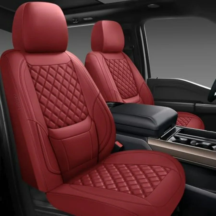 

Front Pair Car Seat Covers Universal Fit for Cars SUVs Trucks and Sedans Faux Leather Waterproof Wine Red Car Seat Protector Co