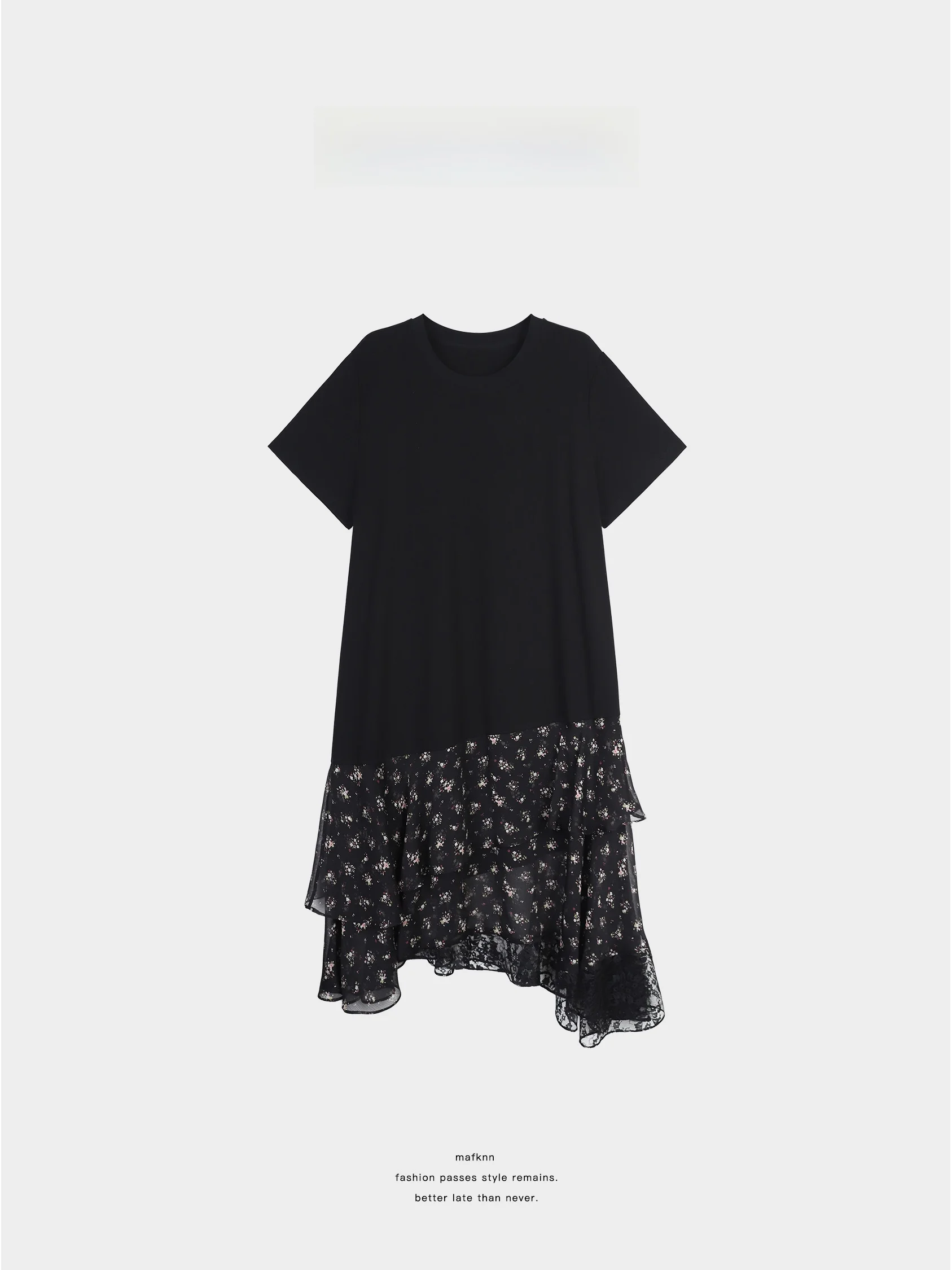 

JiJi Private Collection Dark Rose T-shirt Dress Elegant plus Size Loose Splicing Black Long Skirt City Commuting Casual Dress