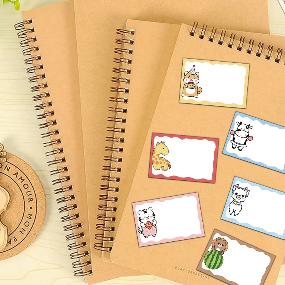 500PCS Animal White Background Name Stickers Cartoon Stickers Self-adhesive Classification Stickers Can Write Student Labels