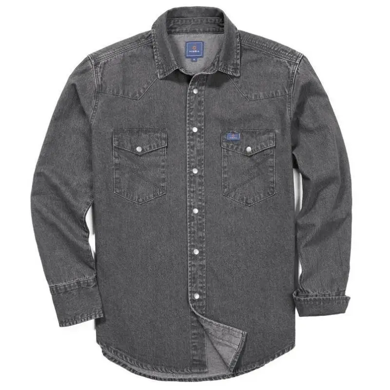 

Pure Color Long Sve Denim irt V Ne 3650 New Sle Cross Border Clean Fit Collar PU Leather Nine Points Sve