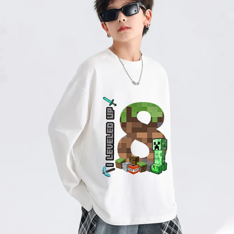 Pixel Miner Number T-Shirt for Children Spring Autumn Thin Birthday Clothes Casual Hot Games boy Long Sleeve Top Cute Gifts