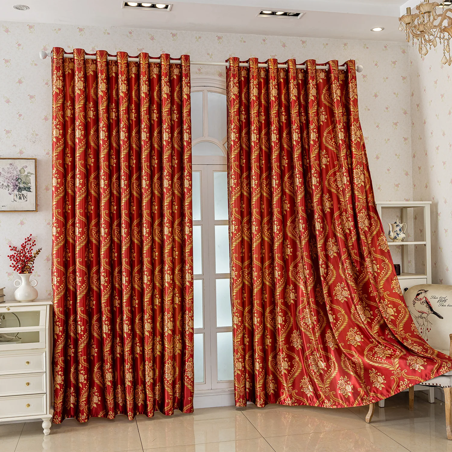 

Французские винтажные плотные шторы с золотой фольгой и цветочным принтом, теплоизоляция, пыленепроницаемость, простая установка, спальня, гостиная, балкон