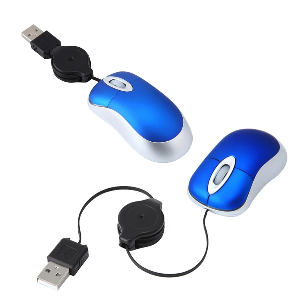

2Pcs Mini Optical USB Mouse with Retractable Cord 0.7m Compact Size for Travel Ergonomic Comfortable Fit for Left Right Hand Use