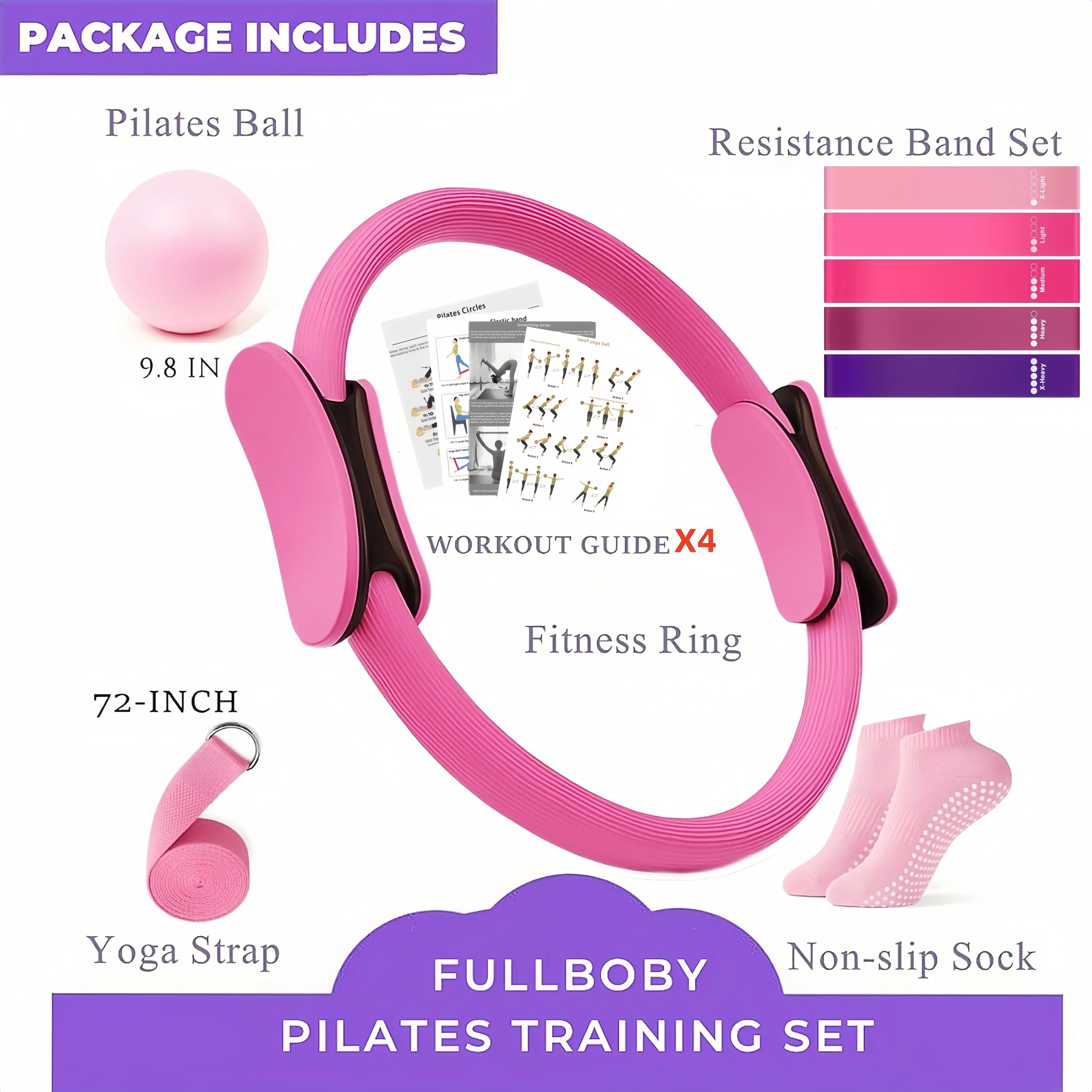 9-Piece Pilates Global Kit, Yoga Fitness Equipment, Core Strength Training, Including 5 Resistance Bands Fitness Accessories