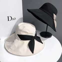 Women's Spring And Summer Fisherman Bucket Bowl Hat Outdoor Hat Sunscreen Sun Hat Bowknot Fashion Big Brim Cap H21