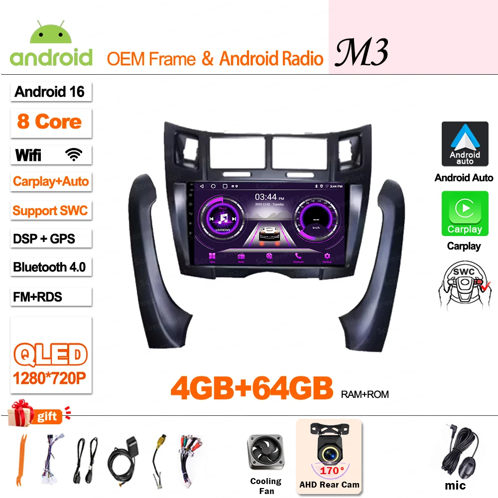 Android 16 autoradio multimediaspeler videospeler stereo head unit 2 din Android Auto DSP voor Toyota Yaris Vizi 2005 - 2010 2011 2012