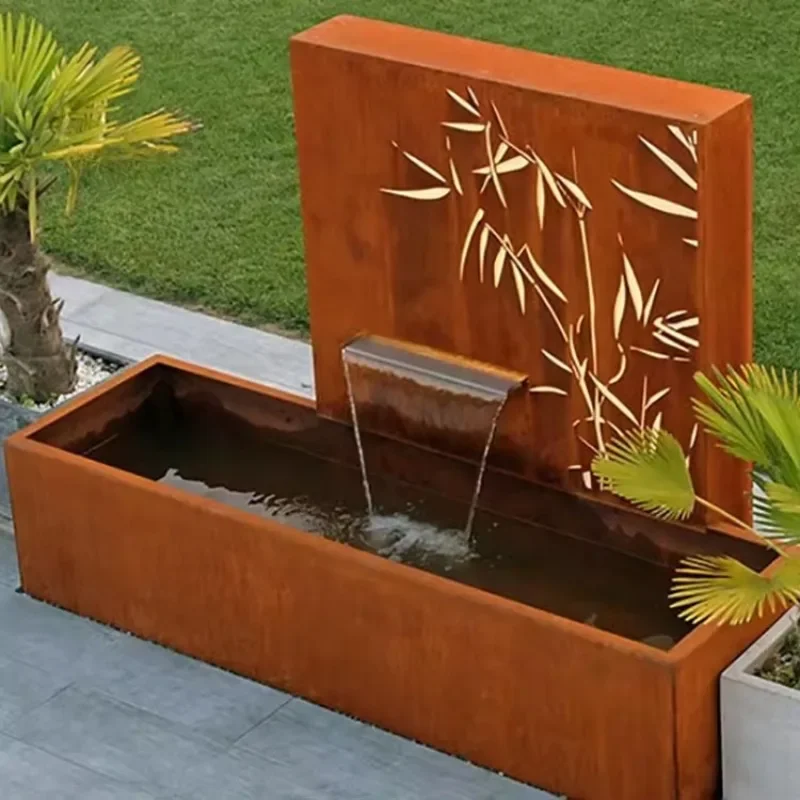 #EXW Corten Steel Rain Curtain Water Feature Laser Cut Screen Panel Design With Rust Finish For Outdoor Garden Landscape Decor