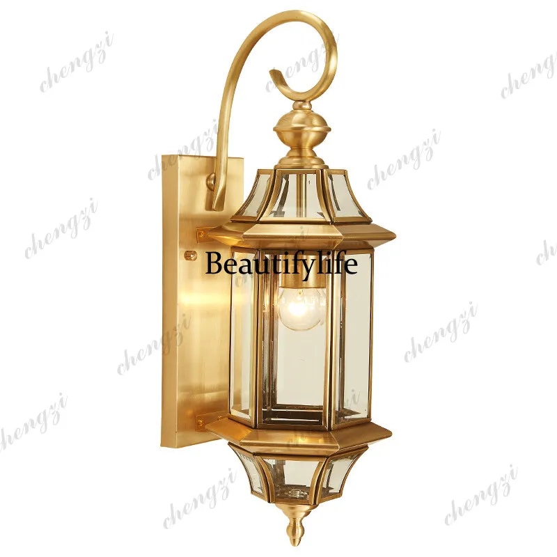 All copper American medieval French retro outdoor waterproof wall lamp restaurant retro cafe balcony outdoor courtyard
