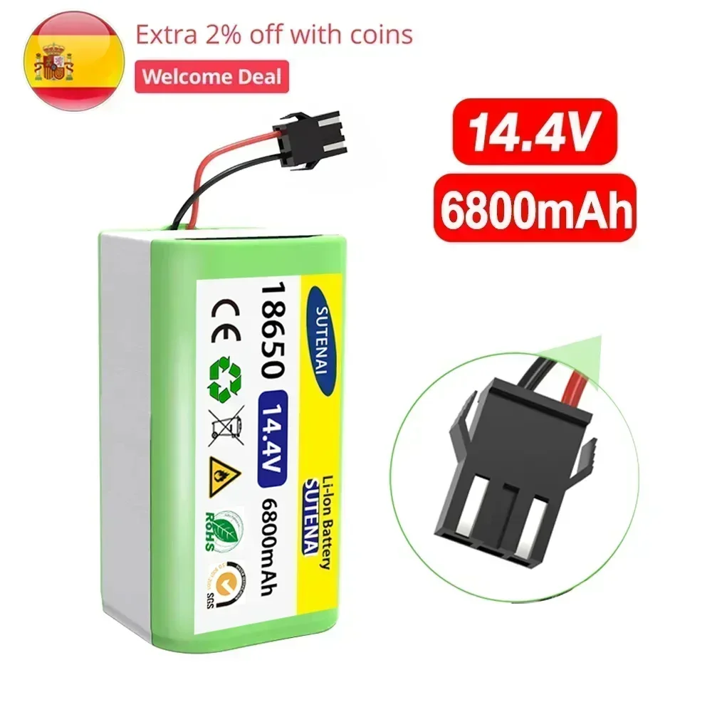 Batería de iones de litio para Cecotec Conga Excellence, 14,4 V, 6,8 Ah, 950, 990, 1090, Ecovacs, Deebot, DN621, 601/605, Eufy, RoboVac, 35C, Panda i7, V710