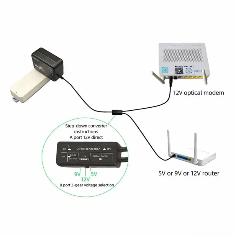 M5TD DC5521 12V Power Splitter Cable with Fixed 12V and Selectable 5V 9V 12V Output, Double Wire Layout for LED Light Speaker