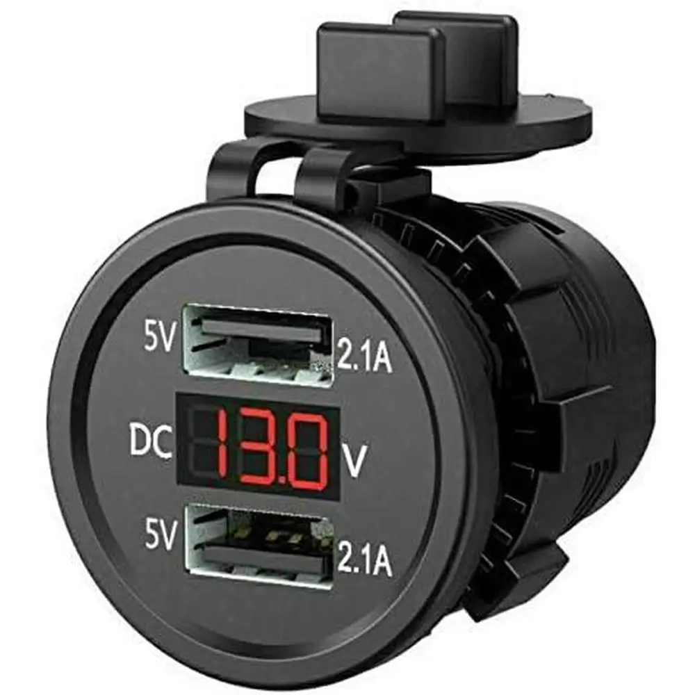 Dual USB 4.2A LED Voltmeter Car Charger Adapter Socket Waterproof Car Cigarette Lighter For RV Camper Motorbike Boat Van
