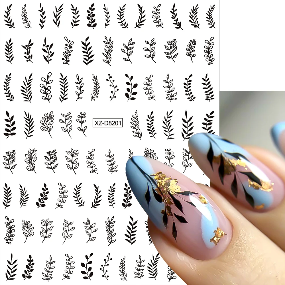 12 pièces 3D Vintage feuilles blanches fleurs autocollants pour ongles 3D auto-adhésif rétro fleur Rose décalcomanies pour ongles 8*10 cm feuille fournitures pour ongles D9