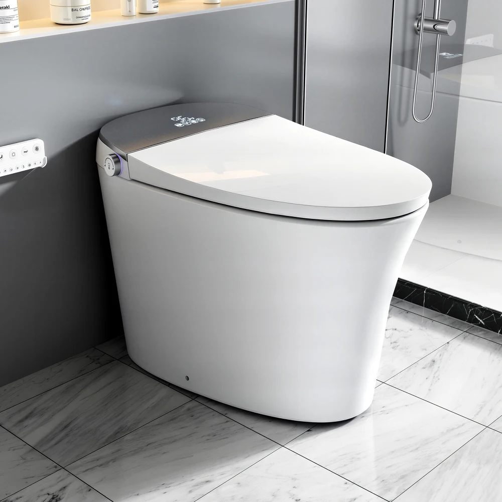 Smart Toilet with Foam Shield, Zero Water Pressure Flush, Heated Seat, Warm Water Sprayer & Dryer, Auto Flush & Close, Remote Control
