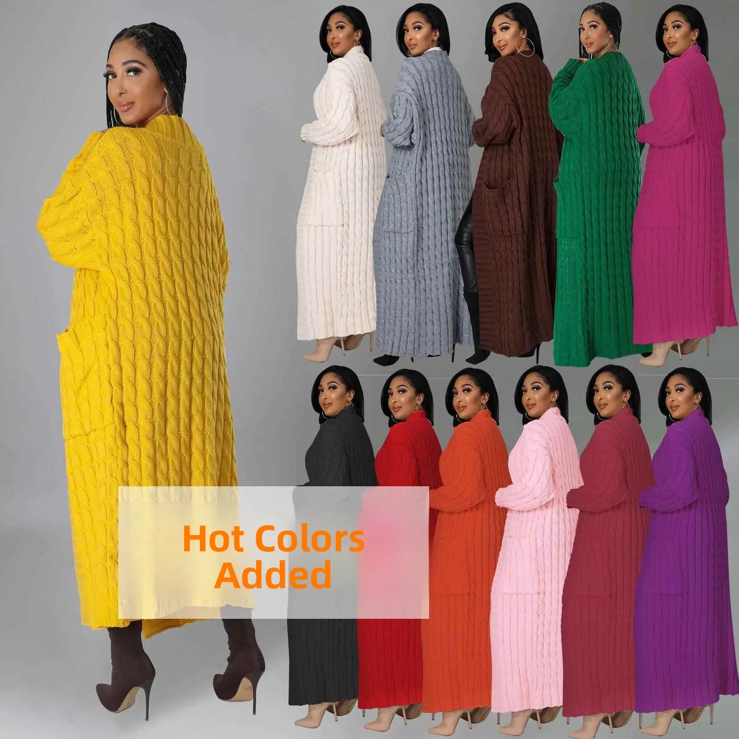 เสื้อสเวตเตอร์คาร์ดิแกนยาวสำหรับผู้หญิง แขนยาว ผ้าโพลีเอสเตอร์ สีสันสดใส แฟชั่นฤดูร้อน เสื้อถักสำหรับสุภาพสตรี