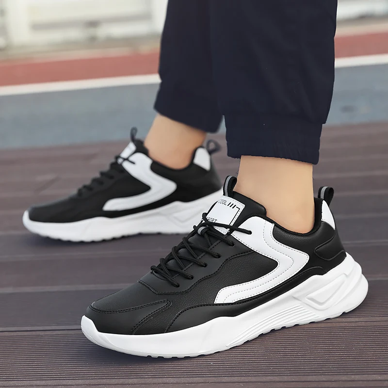 Black Shoes Men 46 Sneakers Lightweight Leather Walking Shoes Casual Autumn Sneakers Men Waterproof Lightweight Tenis Masculino