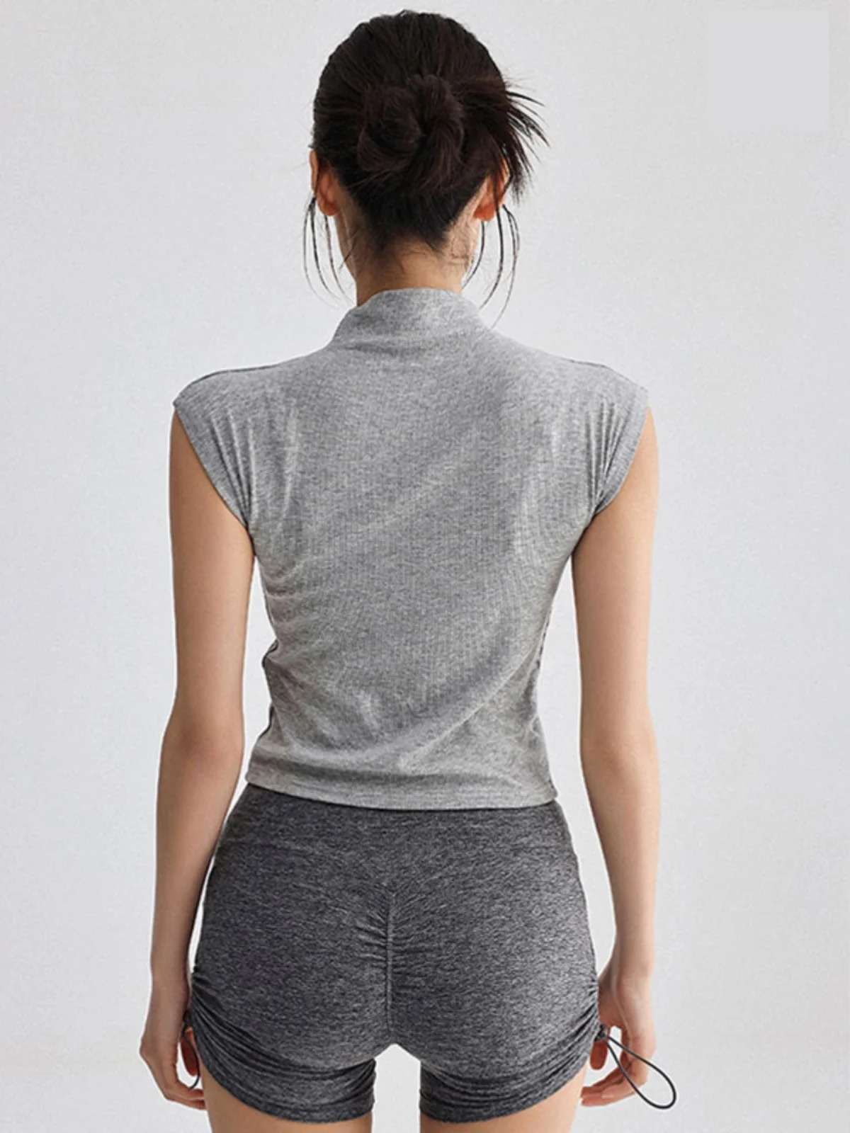 오르트 스웨 요가 스포츠 탑 여성용 러닝 트레이닝 파일럿 슬림핏 티셔츠 하이 칼라 오르트 길이 단색