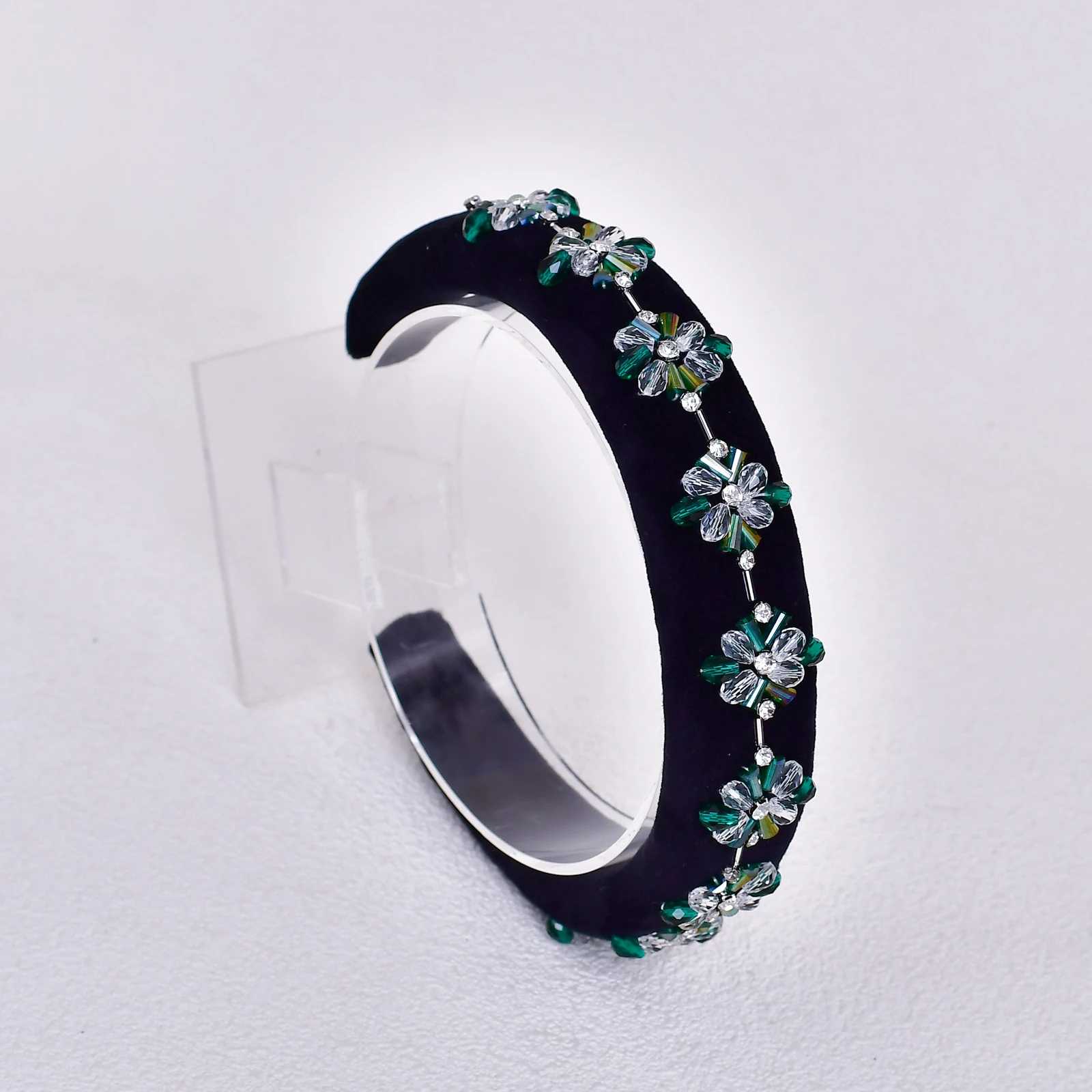 European and American Sponge Hairband Trend, Fashion Crystal Rhinestone Floral Headband, Everyday Hair Accessory SA54