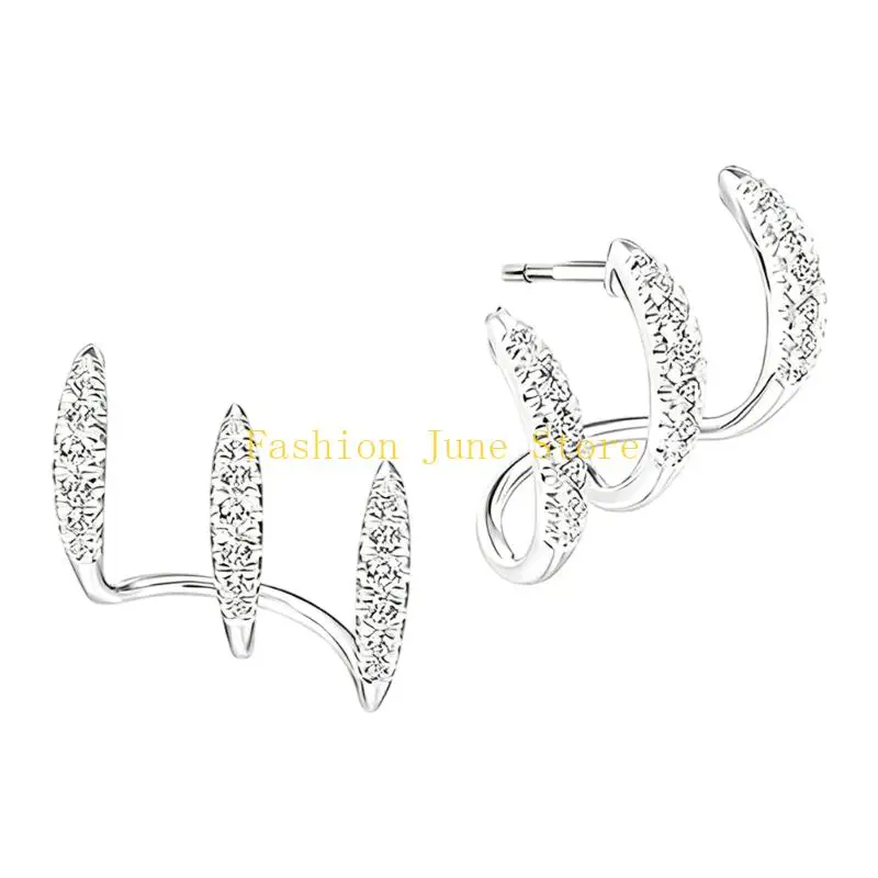 N5KA Women's Drop Earrings Pair with Curved Profile and Bright Stone Detail