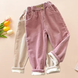 Autumn Winter Baby Girl Corduroy Pants 2024 Retro Casual Solid Trousers Thicken Warm Outdoor Wear Children's Pants 2 3 5 6 Years