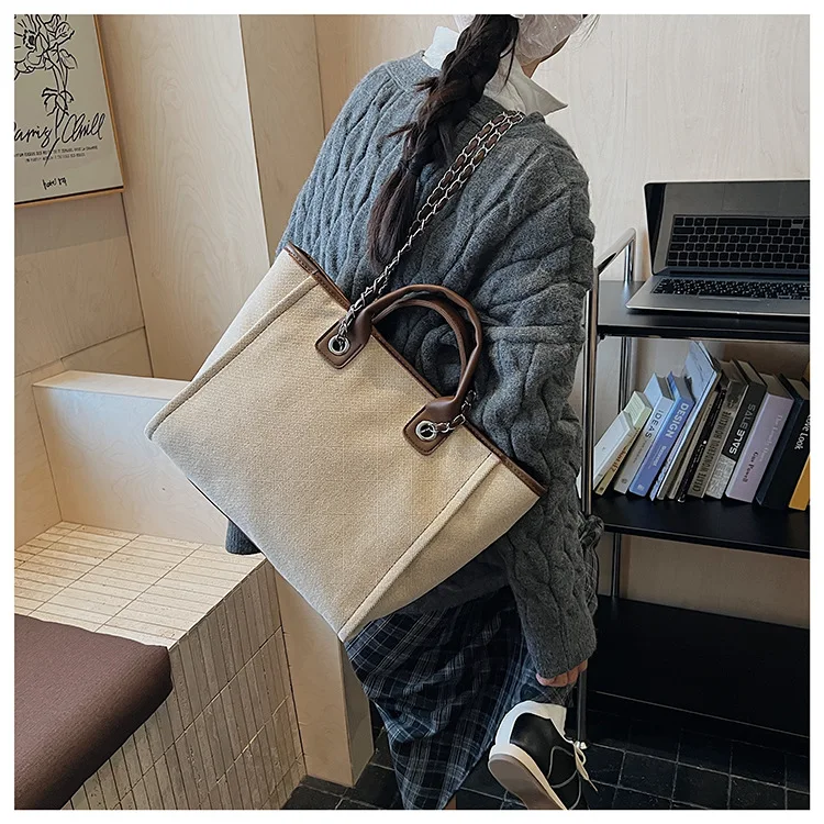 

Холщовая сумка в стиле ретро 2025 года — женская модная универсальная сумка через плечо/сумка через плечо с цепочкой большой вместимости