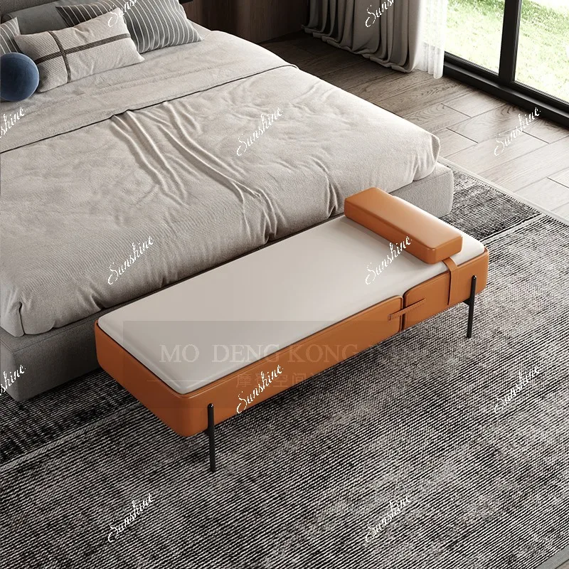 

Italian simple bedroom bed, shoe changing stool for home use